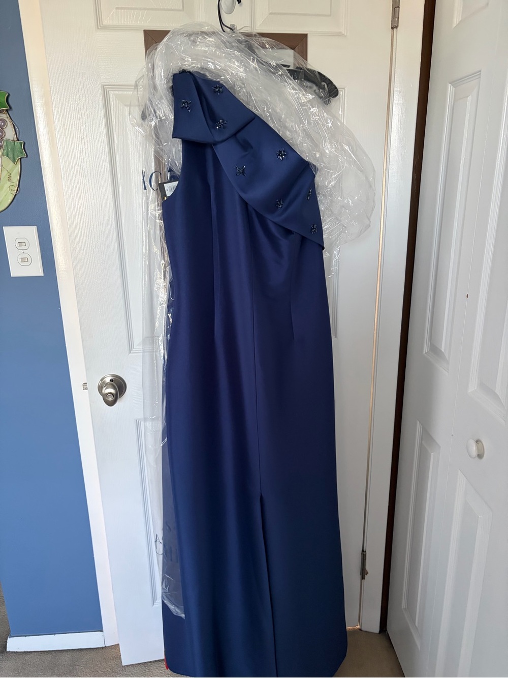 Sachin + Babi Navy One-Shoulder Beaded Gown